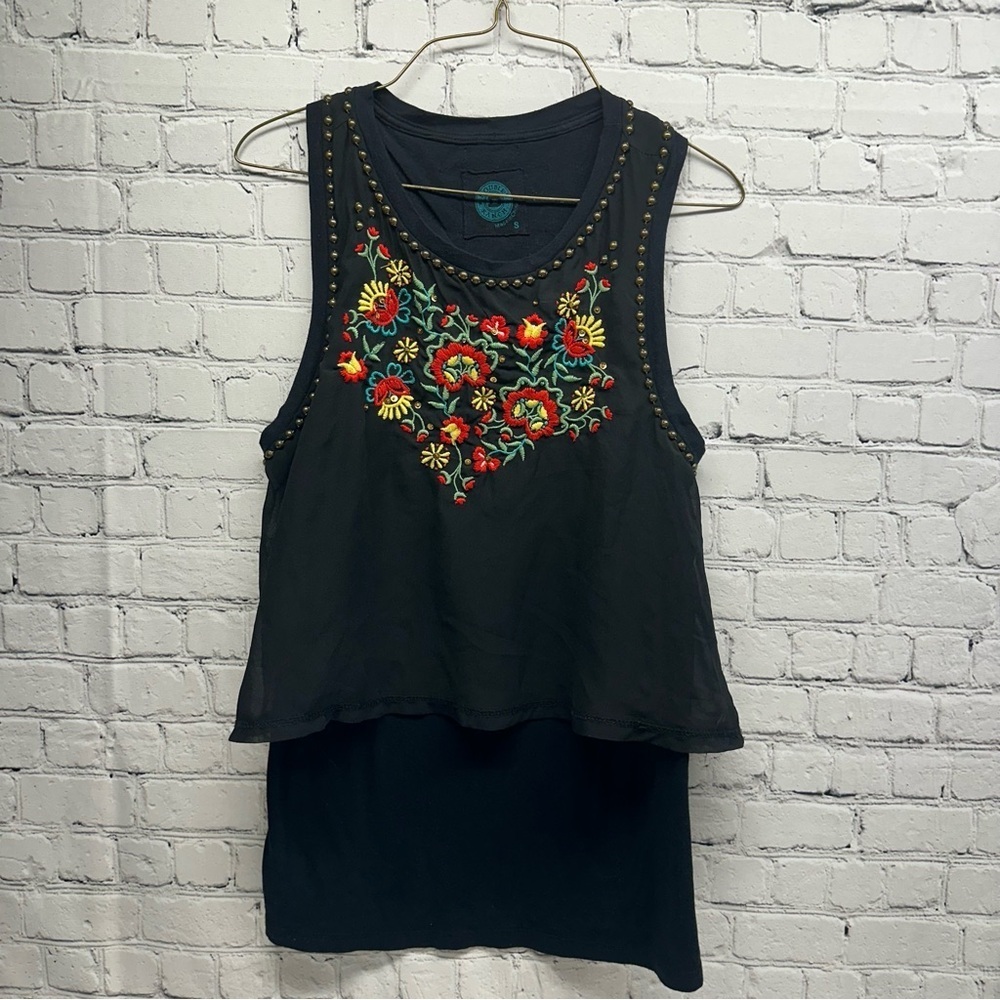 Double D Ranch Wear Embroidered Chiffon Flower Top Blouse Sz S